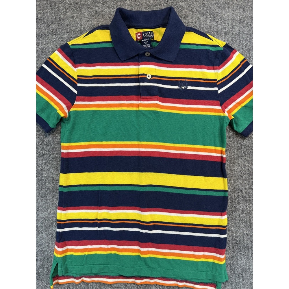VTG Chaps Boys Multi Stripe Polo Shirt Y2K Kidcore Size Medium 10-12